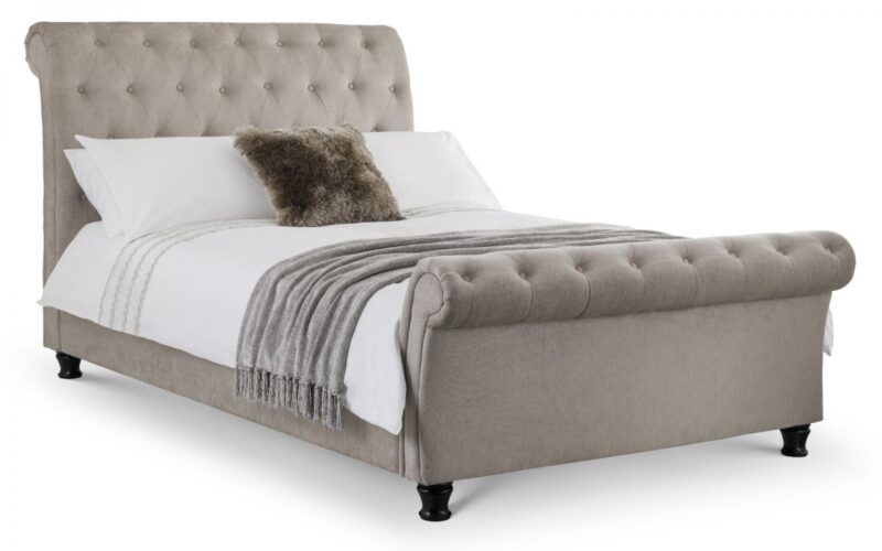 Vaikun Chenille Fabric Sleigh Bed Frame – 5ft King Size