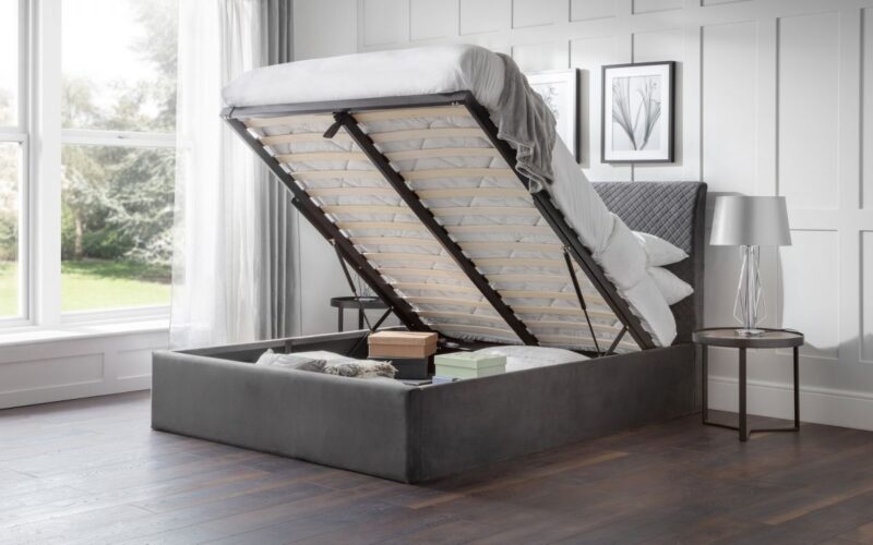 Vaikun Velvet Fabric Ottoman Storage Bed Frame – 6ft Super King - Image 2