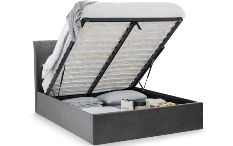 Vaikun Velvet Fabric Ottoman Storage Bed Frame – 6ft Super King - Image 7