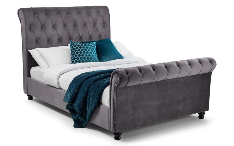 Vaikun Velvet Fabric Sleigh Bed Frame – 5ft King Size - Image 2