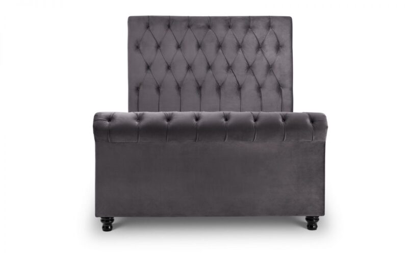 Vaikun Velvet Fabric Sleigh Bed Frame – 5ft King Size - Image 3