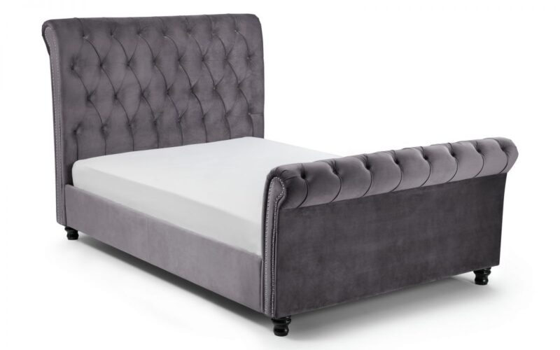 Vaikun Velvet Fabric Sleigh Bed Frame – 5ft King Size - Image 4