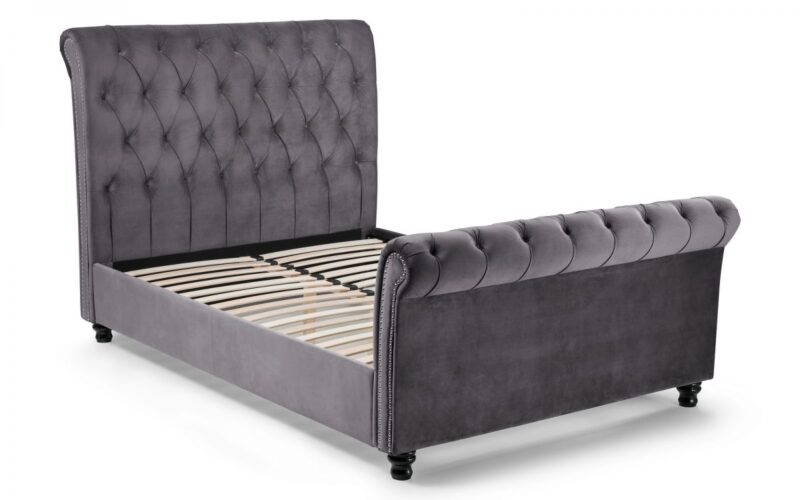 Vaikun Velvet Fabric Sleigh Bed Frame – 5ft King Size - Image 6