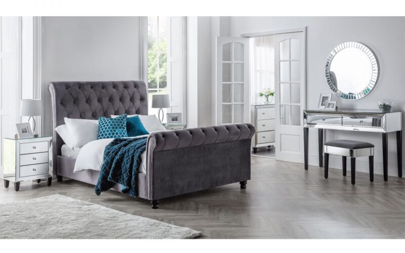 Vaikun Velvet Fabric Sleigh Bed Frame – 5ft King Size