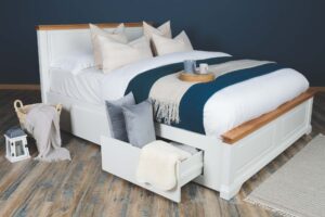 Westcott Soft White & Natural Oak Solid Wood Storage Bed Frame - 4ft6 Double