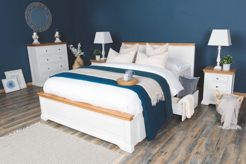 Vaikun Solid Wood Storage Bed Frame – 6ft Super King, Soft White & Oak Finish - Image 12