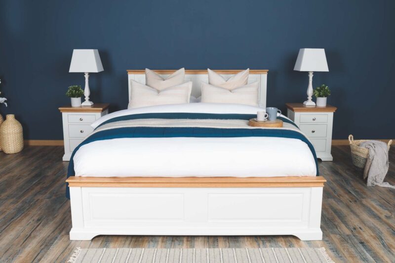 Vaikun Solid Wood Storage Bed Frame – 6ft Super King, Soft White & Oak Finish - Image 5