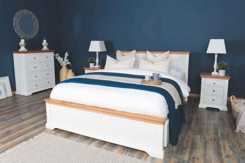 Vaikun Solid Wood Storage Bed Frame – 6ft Super King, Soft White & Oak Finish - Image 3