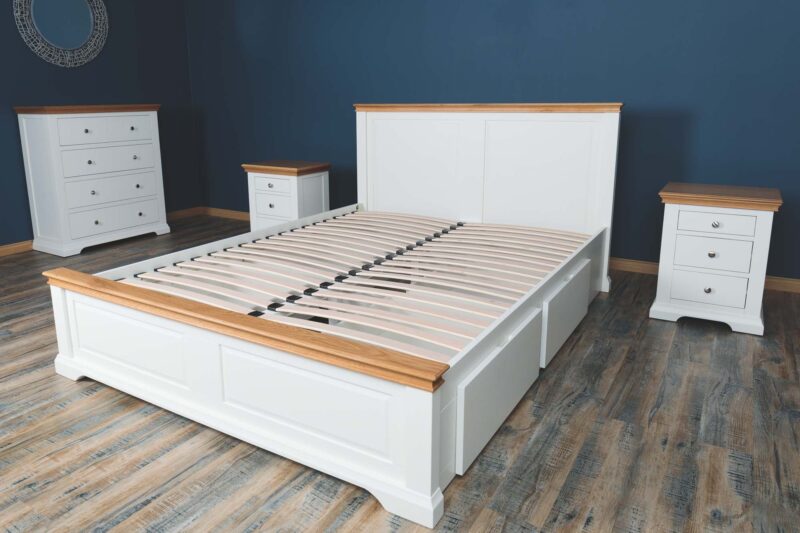 Vaikun Solid Wood Storage Bed Frame – 6ft Super King, Soft White & Oak Finish - Image 7